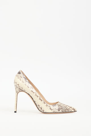 Manolo Blahnik Beige 
Brown Textured Leather BB Pump