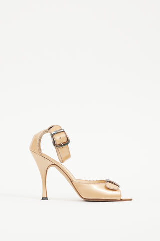 Manolo Blahnik Beige Patent Leather Sandal