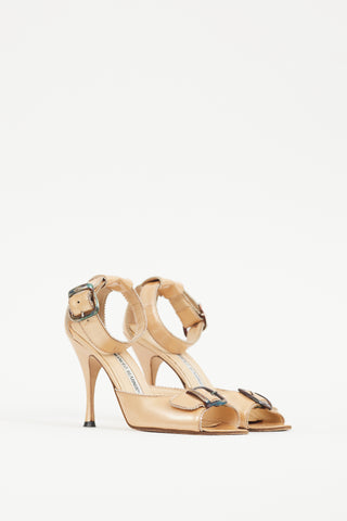 Manolo Blahnik Beige Patent Leather Sandal