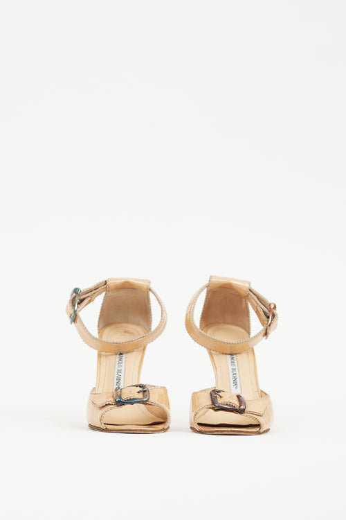 Manolo Blahnik Beige Patent Leather Sandal