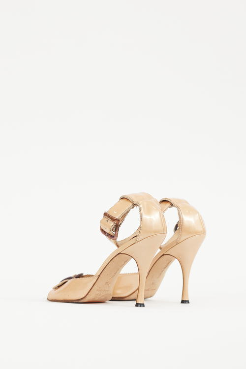 Manolo Blahnik Beige Patent Leather Sandal