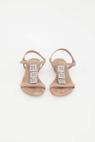 Manolo Blahnik Brown Suede Crystal Embellishment Sandal