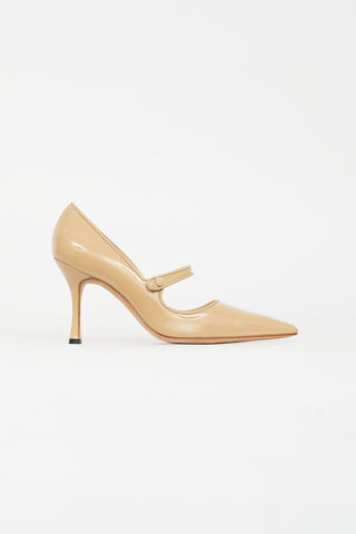 Manolo Blahnik Beige Patent Mary Jane Pump