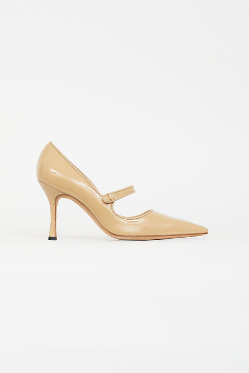 Manolo Blahnik Beige Patent Mary Jane Pump