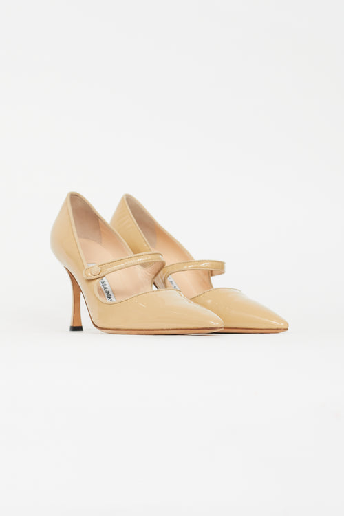 Manolo Blahnik Beige Patent Mary Jane Pump