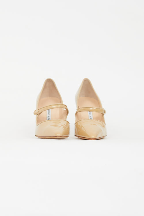 Manolo Blahnik Beige Patent Mary Jane Pump