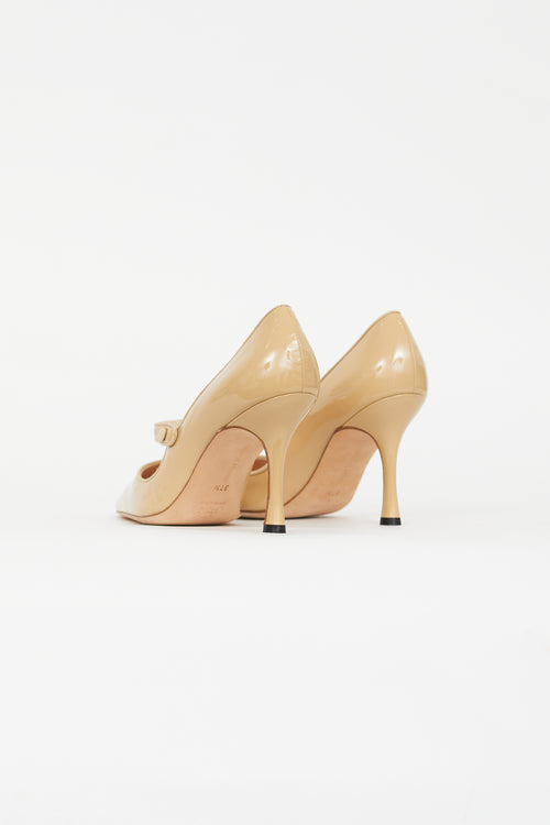 Manolo Blahnik Beige Patent Mary Jane Pump