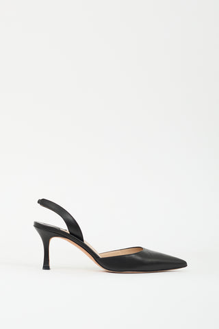 Manolo Blahnik Black Leather Carolyne Slingback Pump