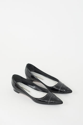 Manolo Blahnik Black Patent Leather Brogue Flat