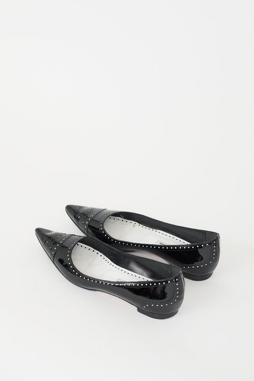 Manolo Blahnik Black Patent Leather Brogue Flat