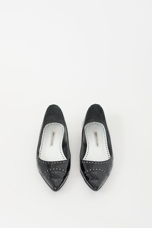 Manolo Blahnik Black Patent Leather Brogue Flat