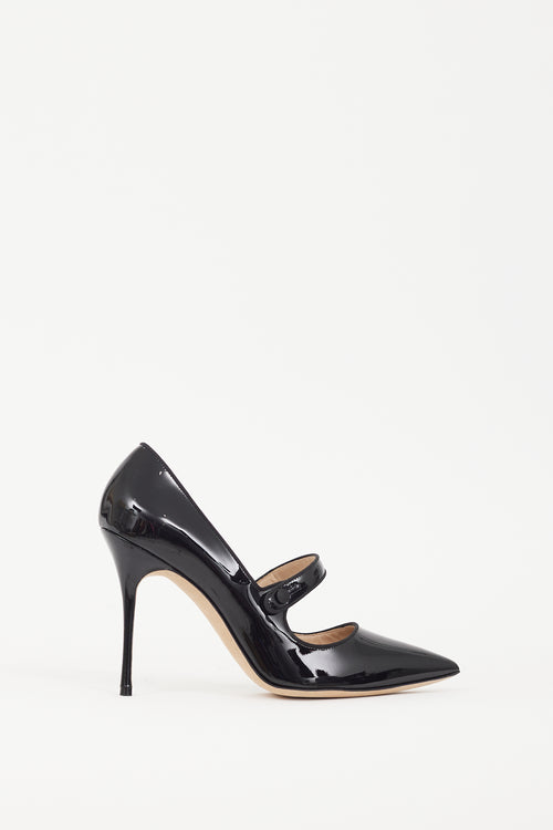 Manolo Blahnik Black Patent Camparinew Mary Jane Pump