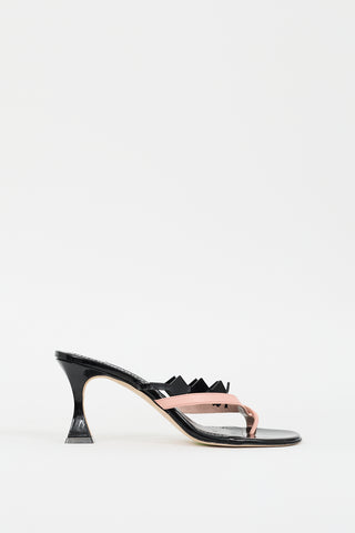 Manolo Blahnik Black 
Pink Patent Leather Sulafahi Heeled Sandal