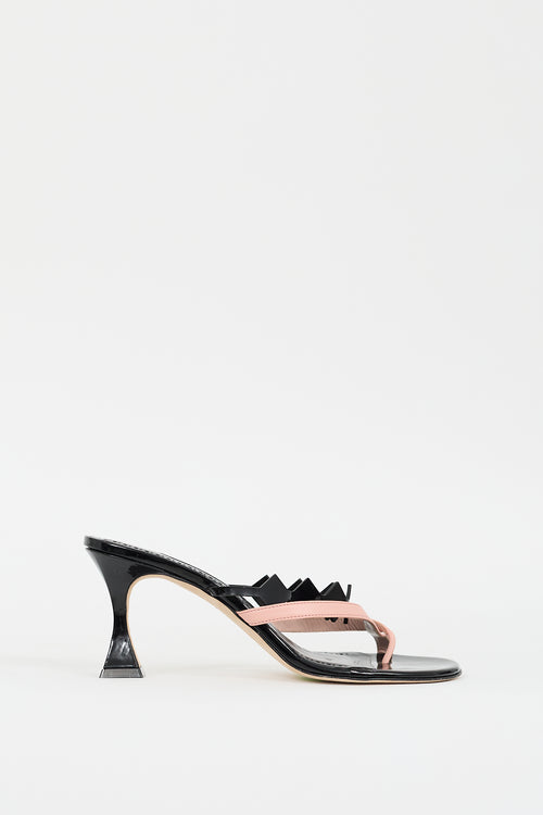 Manolo Blahnik Black 
Pink Patent Leather Sulafahi Heeled Sandal