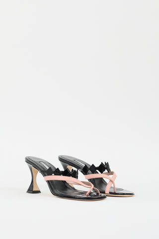 Manolo Blahnik Black 
Pink Patent Leather Sulafahi Heeled Sandal