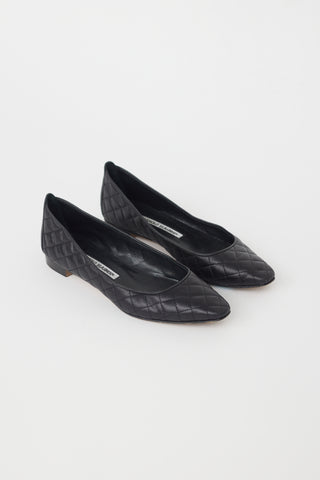 Manolo Blahnik Black Quilted Leather Ballet Flat