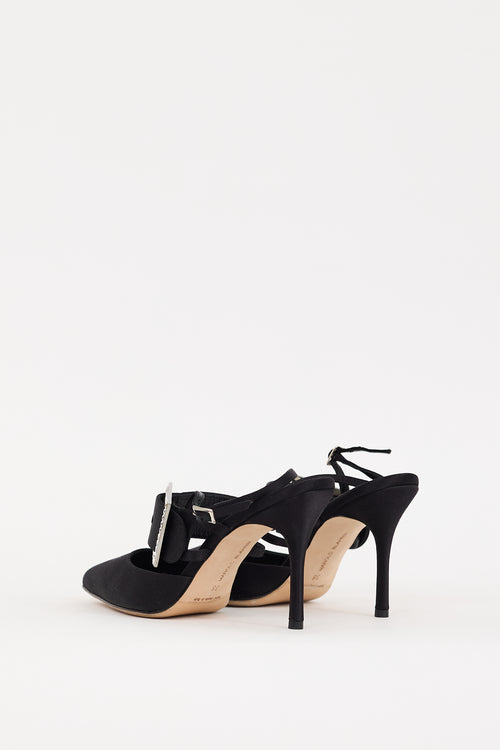 Manolo Blahnik Black Satin 
Crystal Buckle Beladona Heel