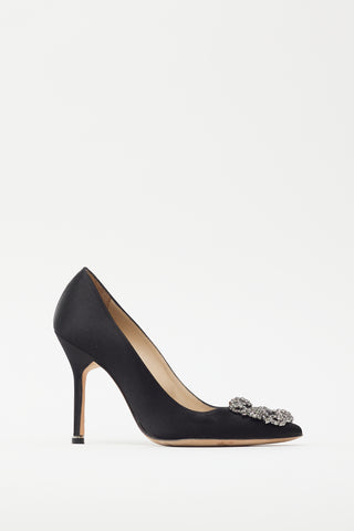 Manolo Blahnik Black Satin Hangisi Embellished Pump