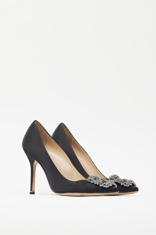 Manolo Blahnik Black Satin Hangisi Embellished Pump