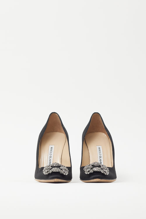 Manolo Blahnik Black Satin Hangisi Embellished Pump