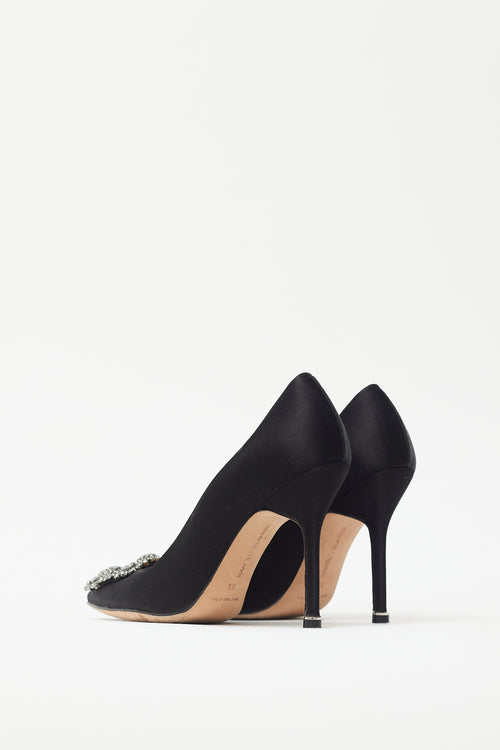 Manolo Blahnik Black Satin Hangisi Embellished Pump