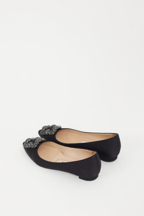 Manolo Blahnik Black Satin Hangisi Jewel Flat