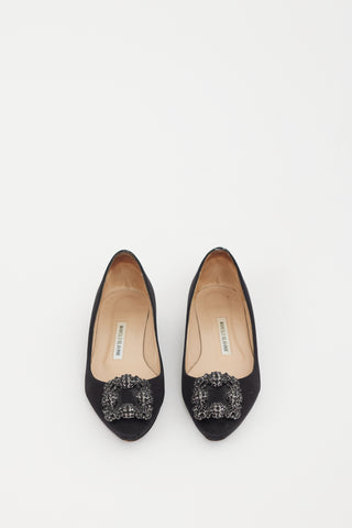 Manolo Blahnik Black Satin Hangisi Jewel Flat