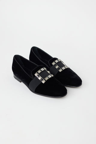 Manolo Blahnik Black Velvet Eaton Buckled Loafer