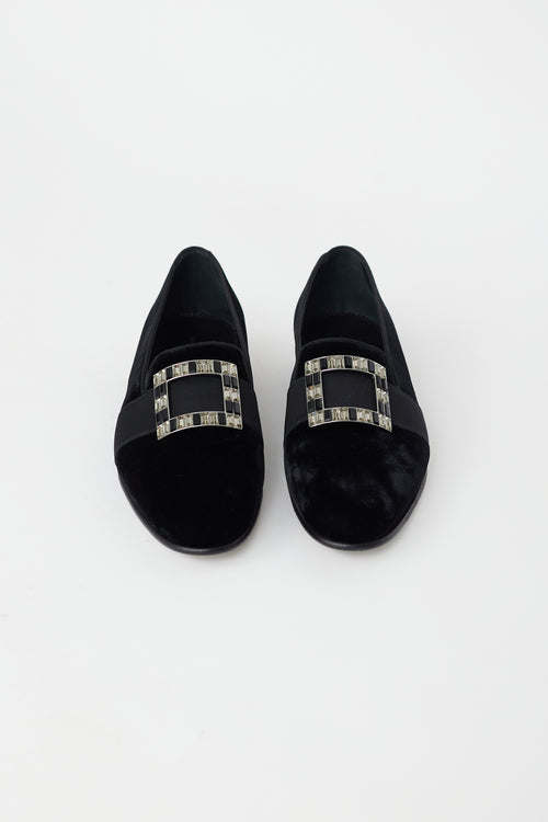 Manolo Blahnik Black Velvet Eaton Buckled Loafer