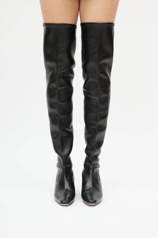 Manolo Blahnik Black Leather Giovanna Over The Knee Boot