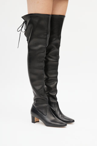 Manolo Blahnik Black Leather Giovanna Over The Knee Boot