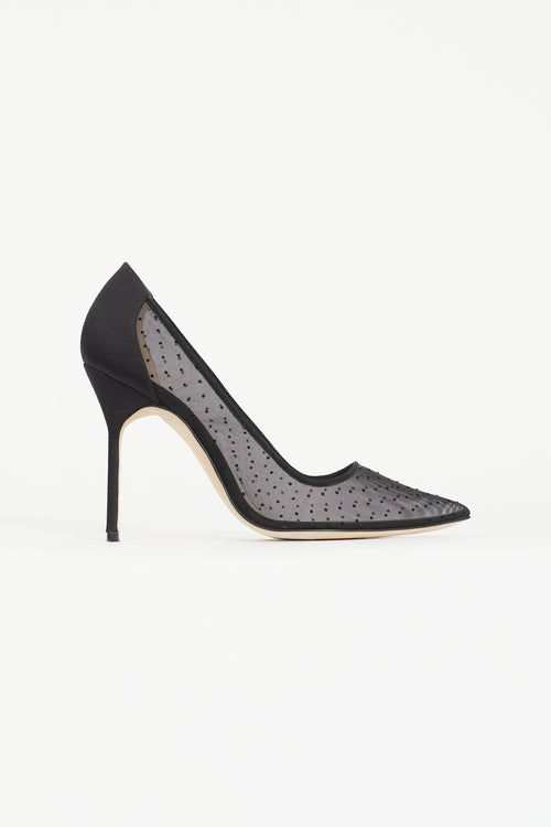 Manolo Blahnik Black Mesh Dot BB 105 Pump