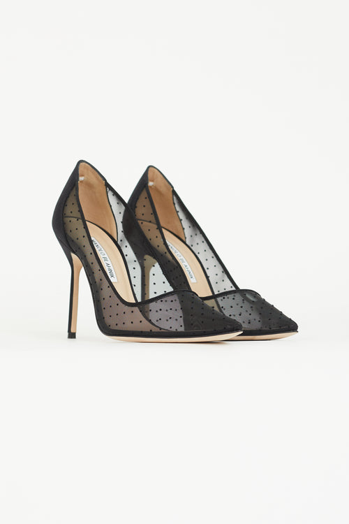 Manolo Blahnik Black Mesh Dot BB 105 Pump