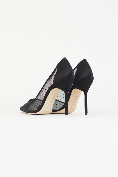 Manolo Blahnik Black Mesh Dot BB 105 Pump