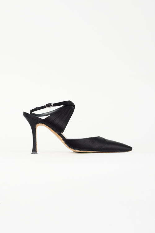 Manolo Blahnik Black Satin Criss Cross Heel