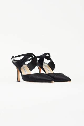 Manolo Blahnik Black Satin Criss Cross Heel