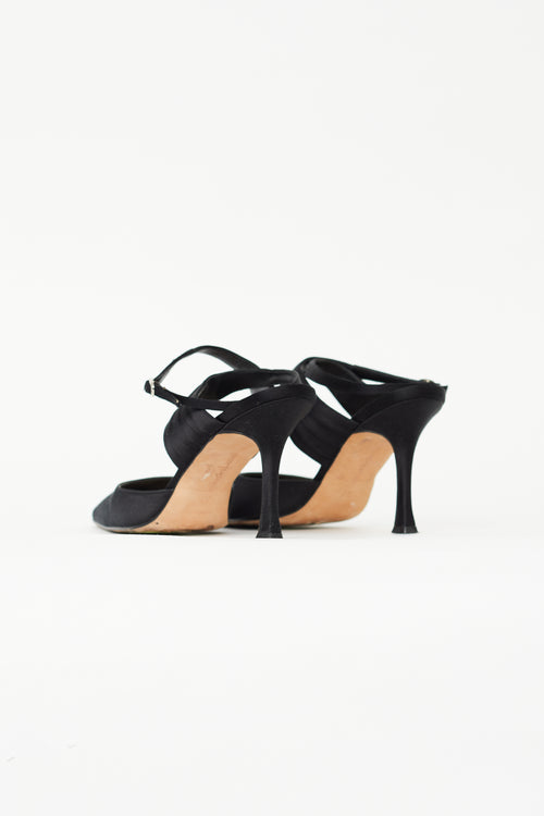 Manolo Blahnik Black Satin Criss Cross Heel