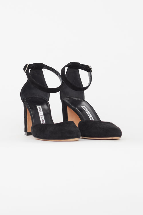 Manolo Blahnik Black Suede Lausam Heel