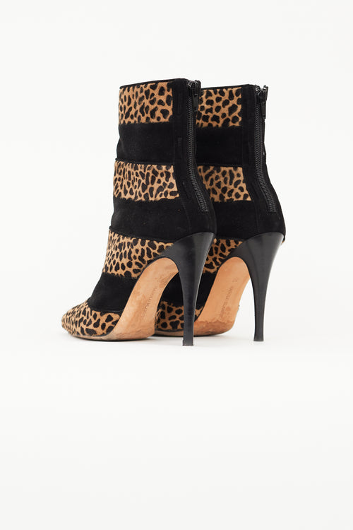 Manolo Blahnik Black 
Brown Print Ankle Boot