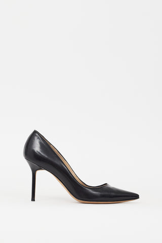 Manolo Blahnik Black Leather BB 90 Heel