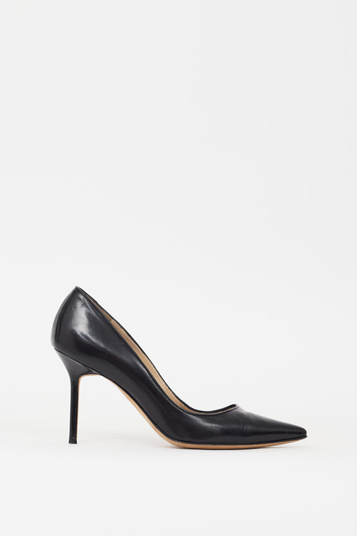 Manolo Blahnik Black Leather BB 90 Heel