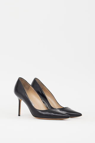 Manolo Blahnik Black Leather BB 90 Heel