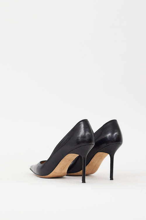 Manolo Blahnik Black Leather BB 90 Heel