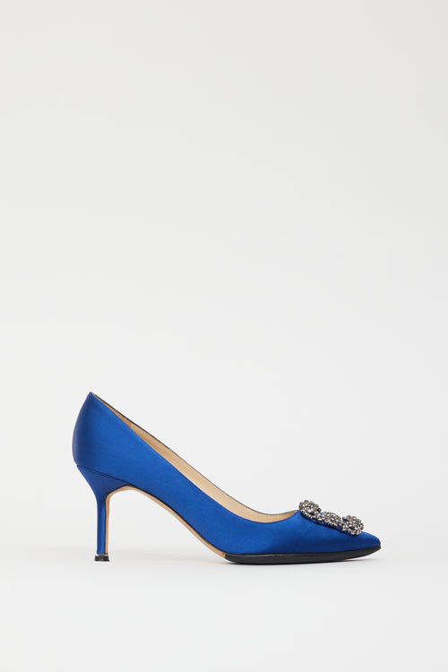 Manolo Blahnik Blue Satin Hangisi Pump