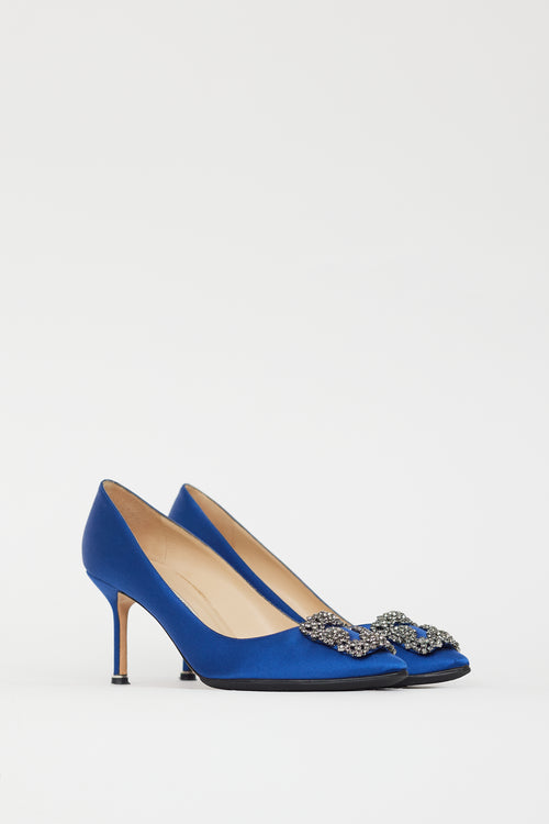 Manolo Blahnik Blue Satin Hangisi Pump