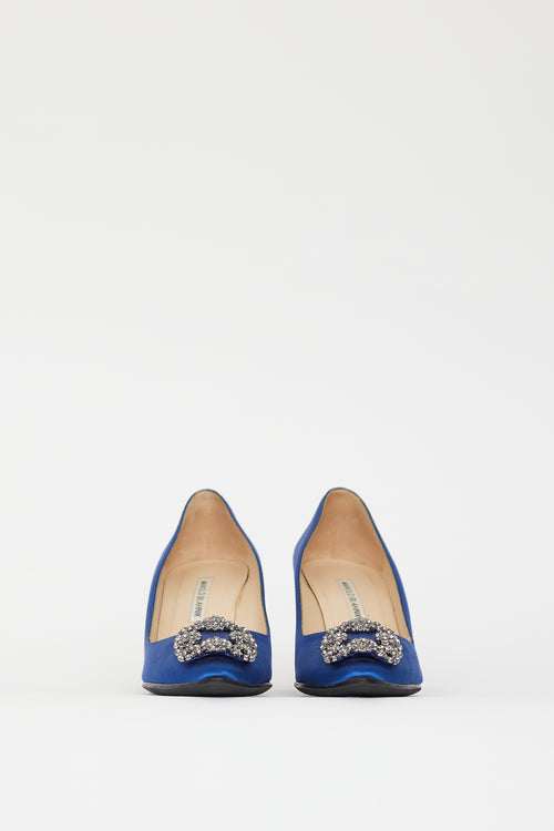 Manolo Blahnik Blue Satin Hangisi Pump