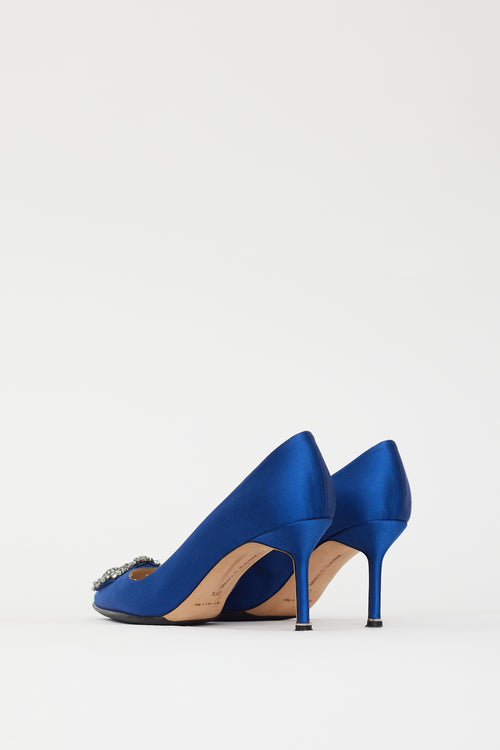 Manolo Blahnik Blue Satin Hangisi Pump