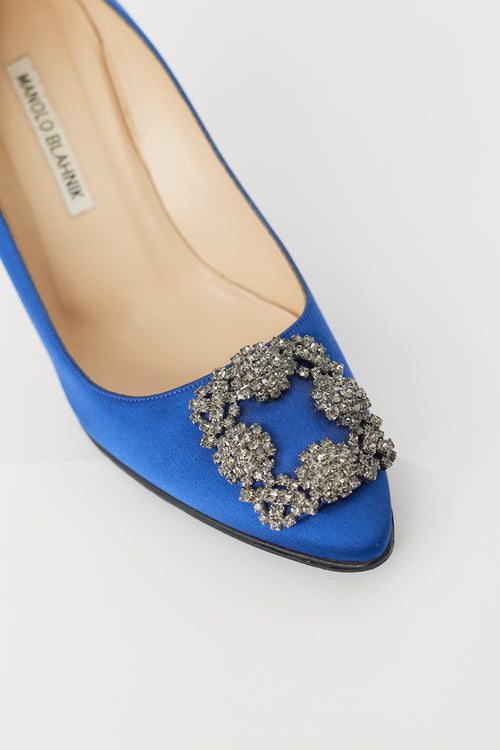 Manolo Blahnik Blue Satin Hangisi Pump