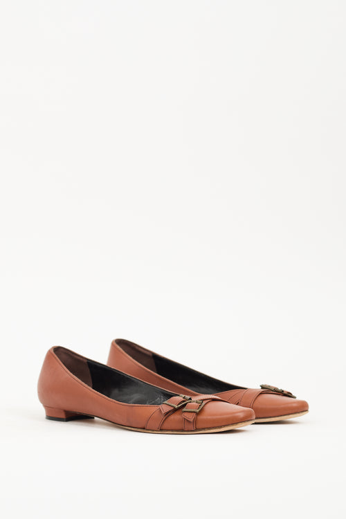 Manolo Blahnik Brown Leather Buckle Flat