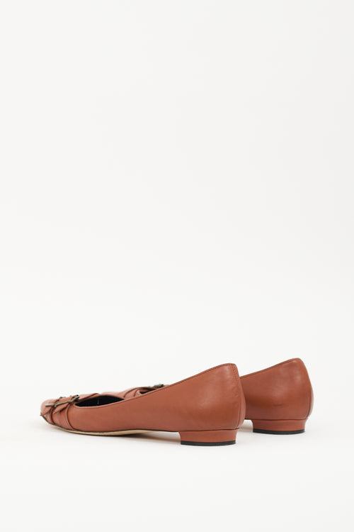 Manolo Blahnik Brown Leather Buckle Flat